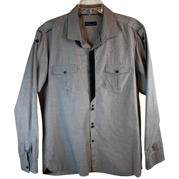 7 Diamonds Men’s Grey Button Down Shirt XL Contrast Trim Cotton - Picture 1 of 7
